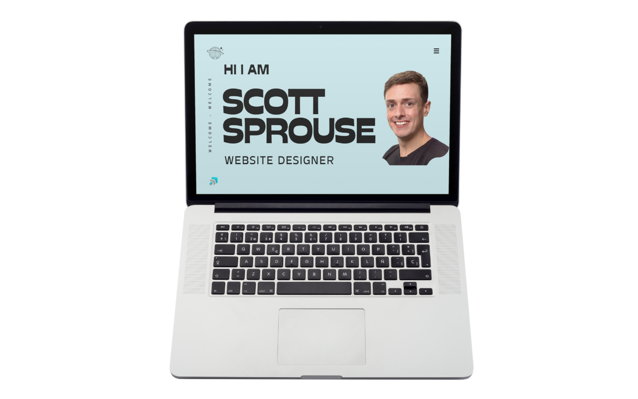 Image of laptop open to a webpage with Hi I Am Scott Sprouse Website Designer on it